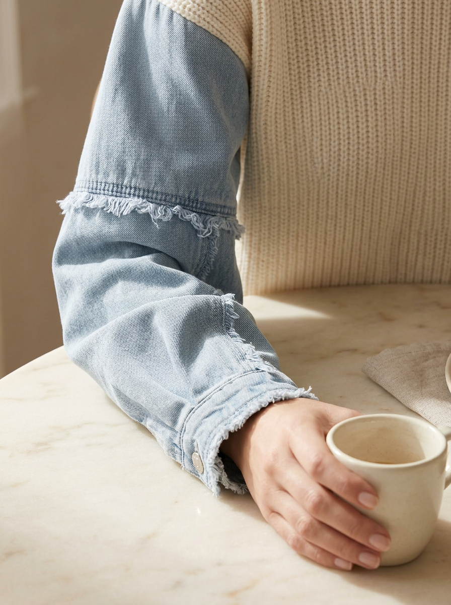 Denim Sleeve Knit Sweater
