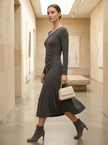 Heather Gray Wool-Blend Knit Midi Dress
