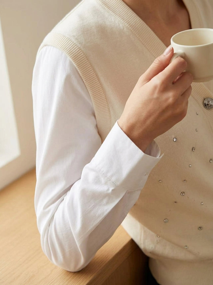 Ivory Layered Shirt Sweater