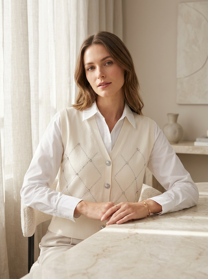 Ivory Layered Shirt Sweater