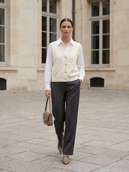 Ivory Layered Shirt Sweater