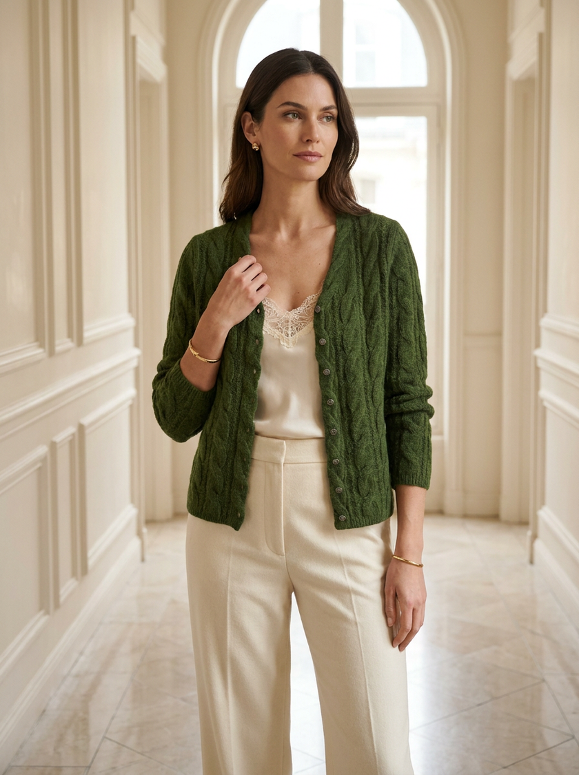 Fresh Green Cable Knit Cardigan