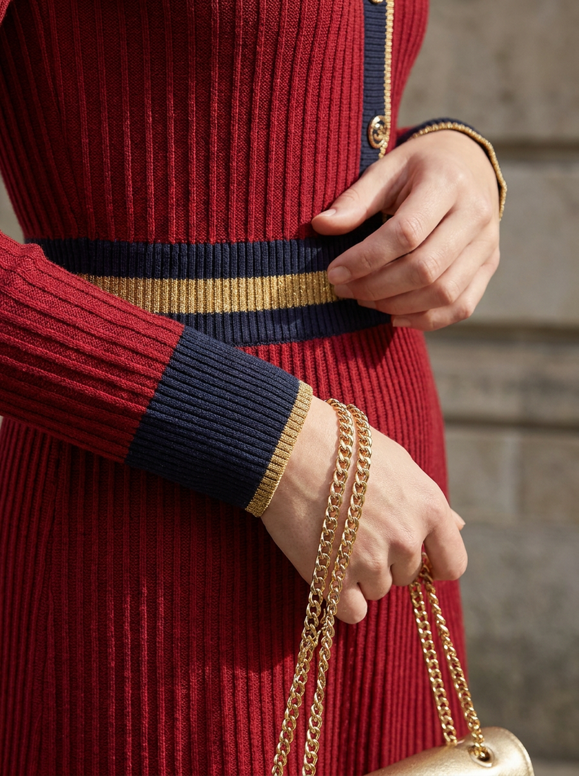 Crimson Trim Midi Dress
