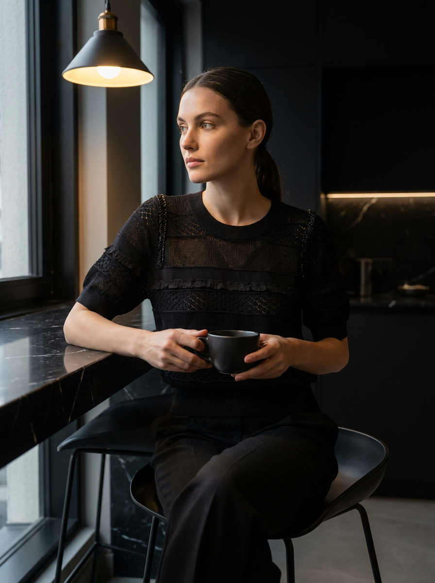 Sheer Black Knit Tee