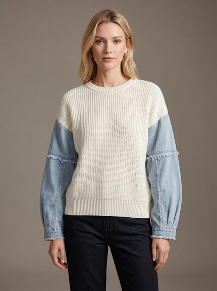 Denim Sleeve Knit Sweater