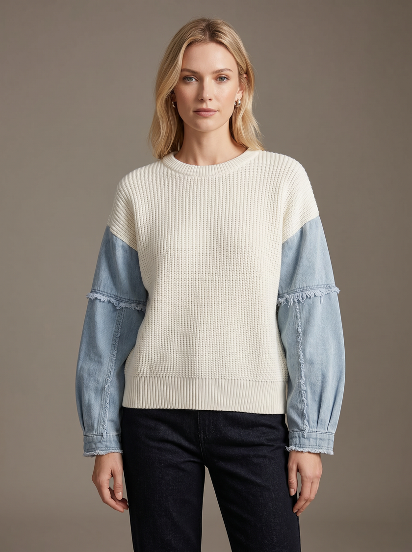 Denim Sleeve Knit Sweater