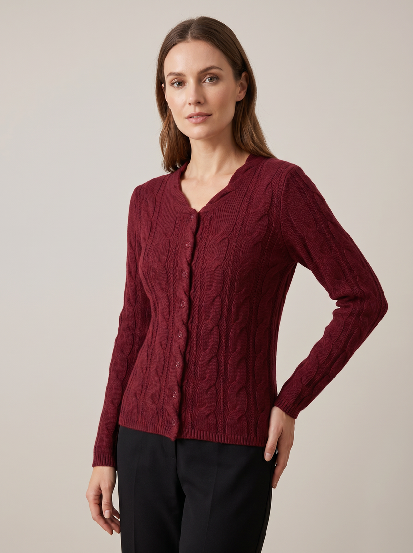 Vintage Wine Cable Knit Sweater