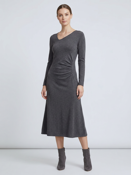 Heather Gray Wool-Blend Knit Midi Dress