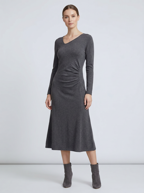 Heather Gray Wool-Blend Knit Midi Dress