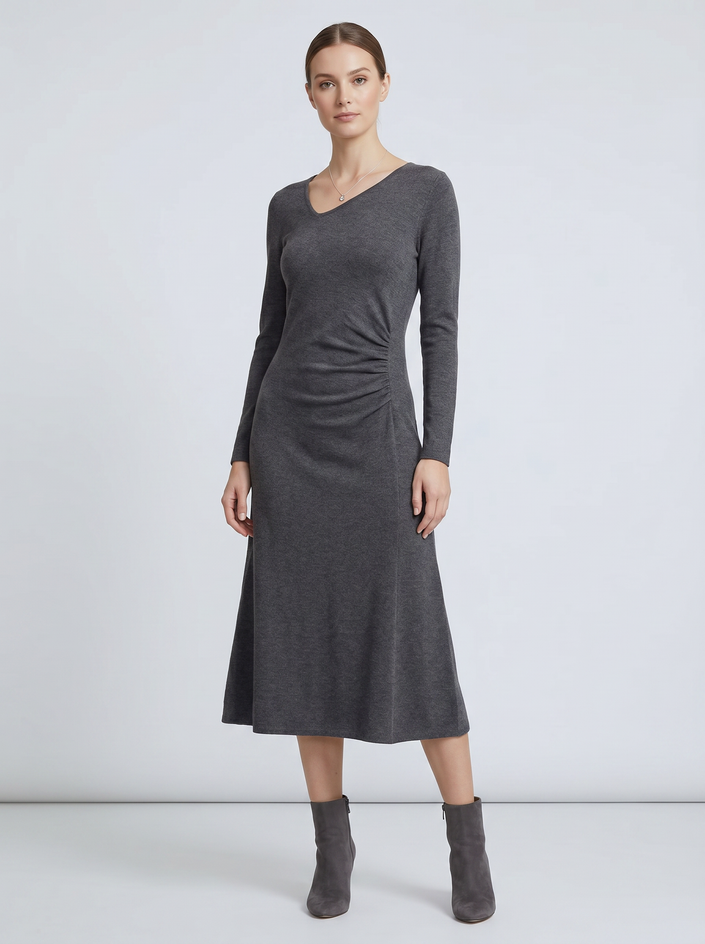 Heather Gray Wool-Blend Knit Midi Dress